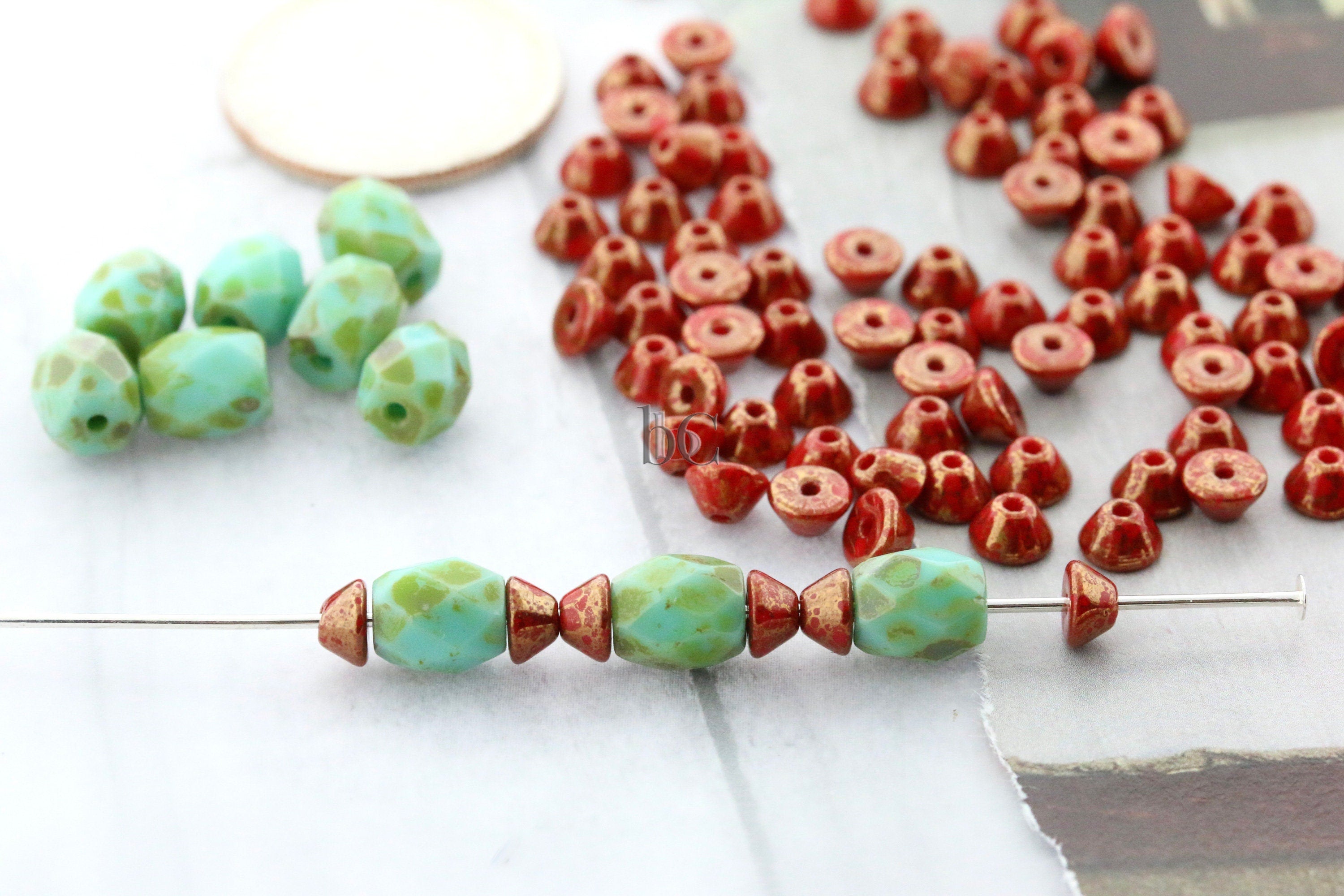 Czech Facetted Beads - BAROS® Par Puca® Beads - Czech Glass Barrel shaped bead - Jade TRAVERTINE * NEW * (20pcs) 6x5mm