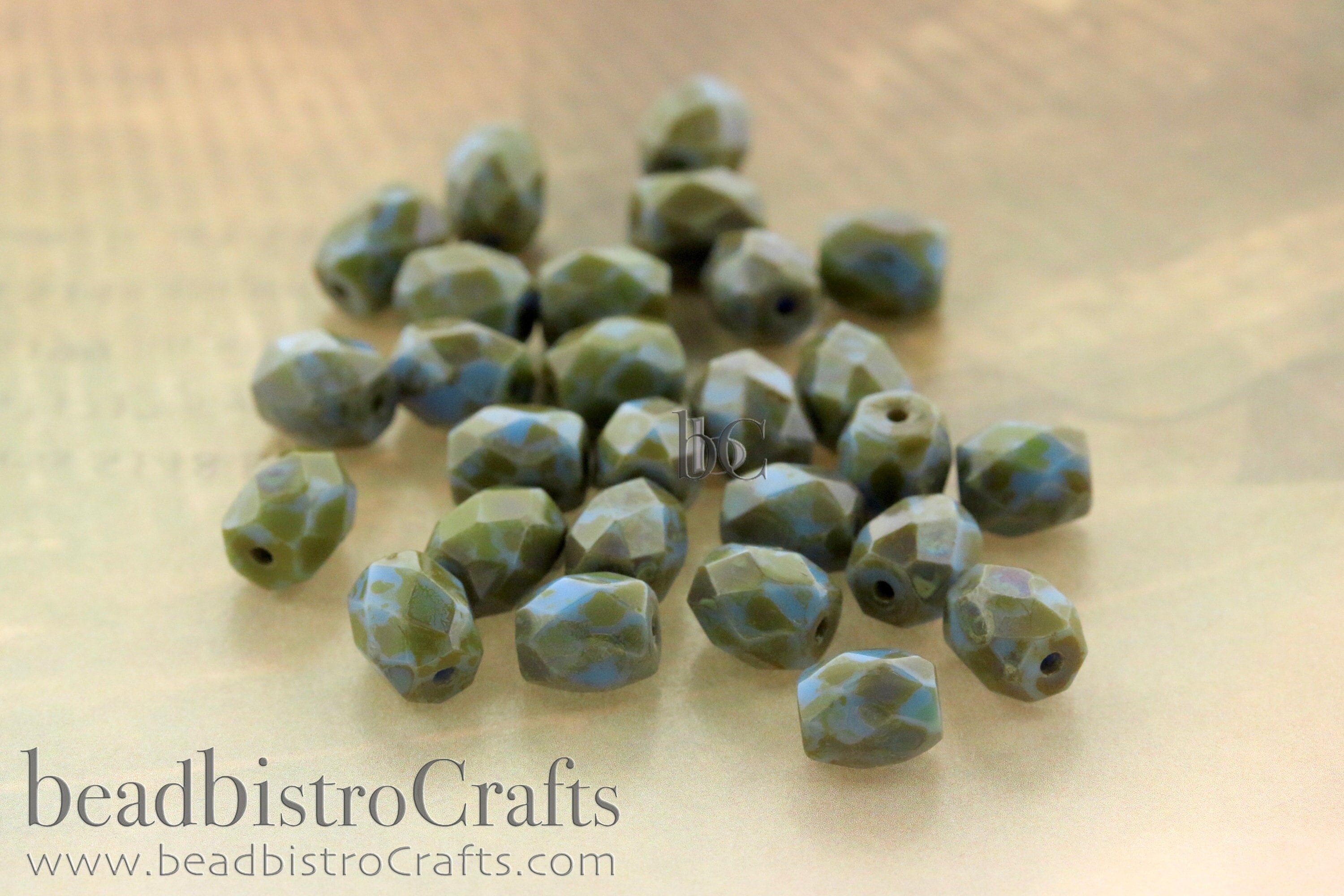 Czech Facetted Beads - BAROS® Par Puca® Beads - Czech Glass Barrel shaped bead - Blue Lagoon TRAVERTINE * NEW * (20pcs) 6x5mm
