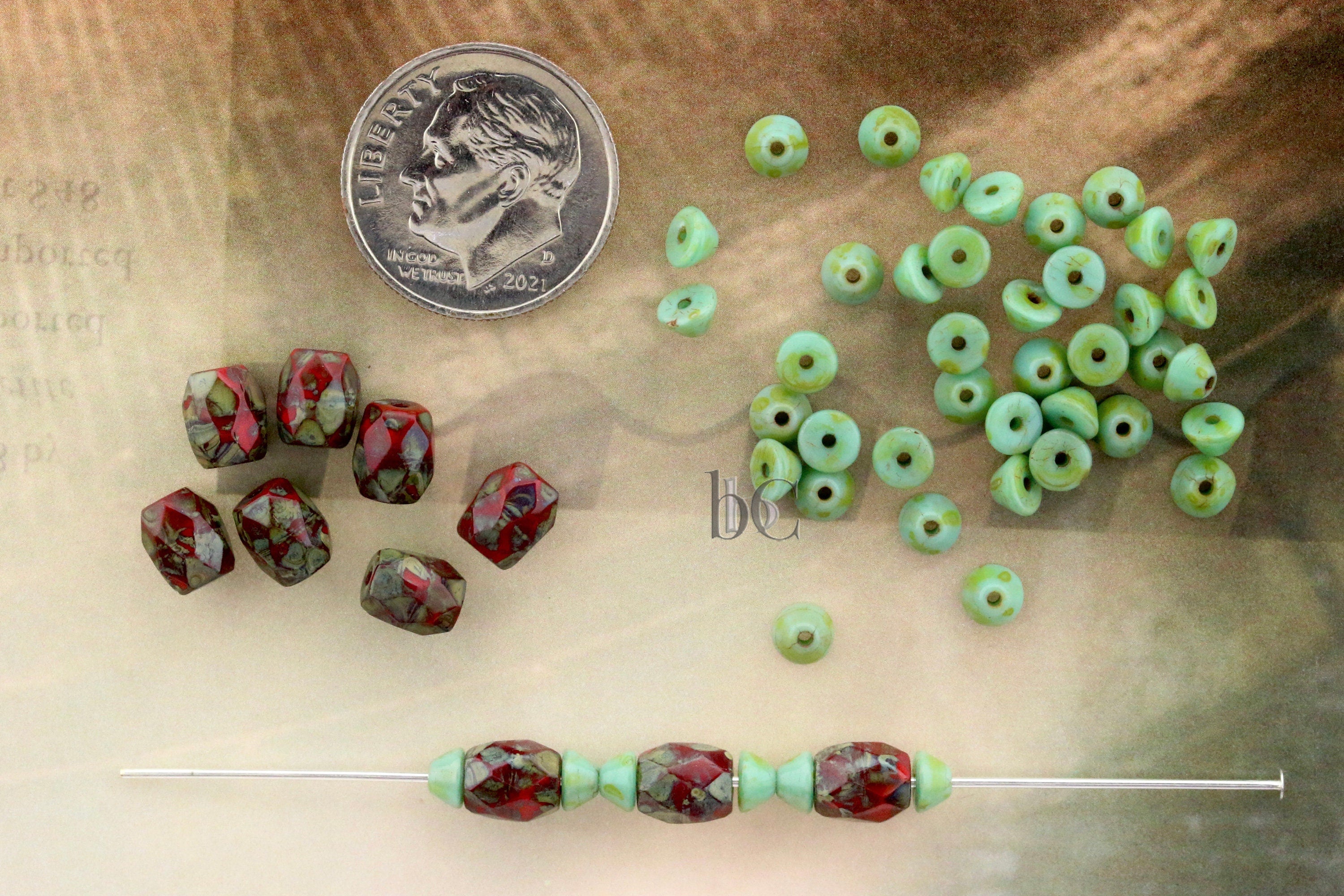 Czech Facetted Beads - BAROS® Par Puca® Beads - Czech Glass Barrel shaped bead - Cherry Red TRAVERTINE * NEW * (20pcs) 6x5mm