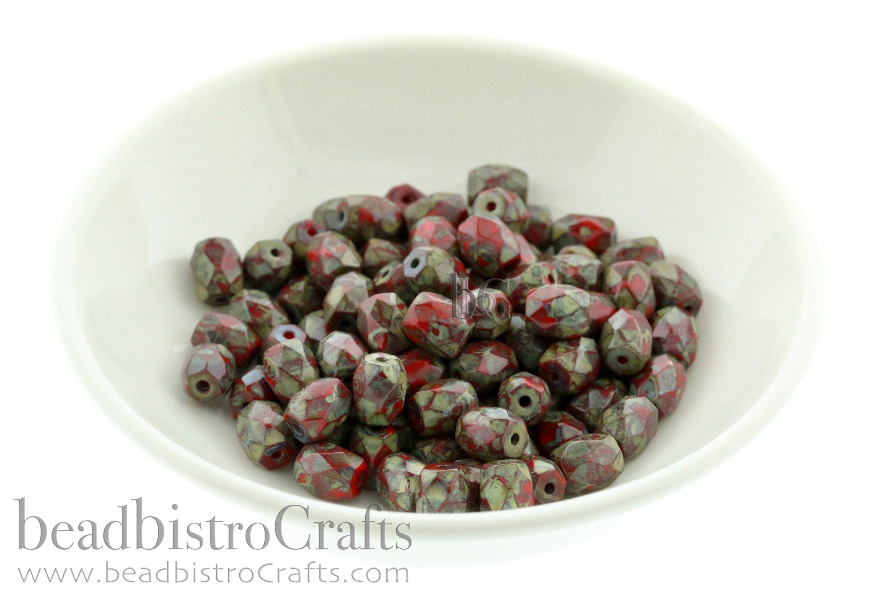 Czech Facetted Beads - BAROS® Par Puca® Beads - Czech Glass Barrel shaped bead - Cherry Red TRAVERTINE * NEW * (20pcs) 6x5mm