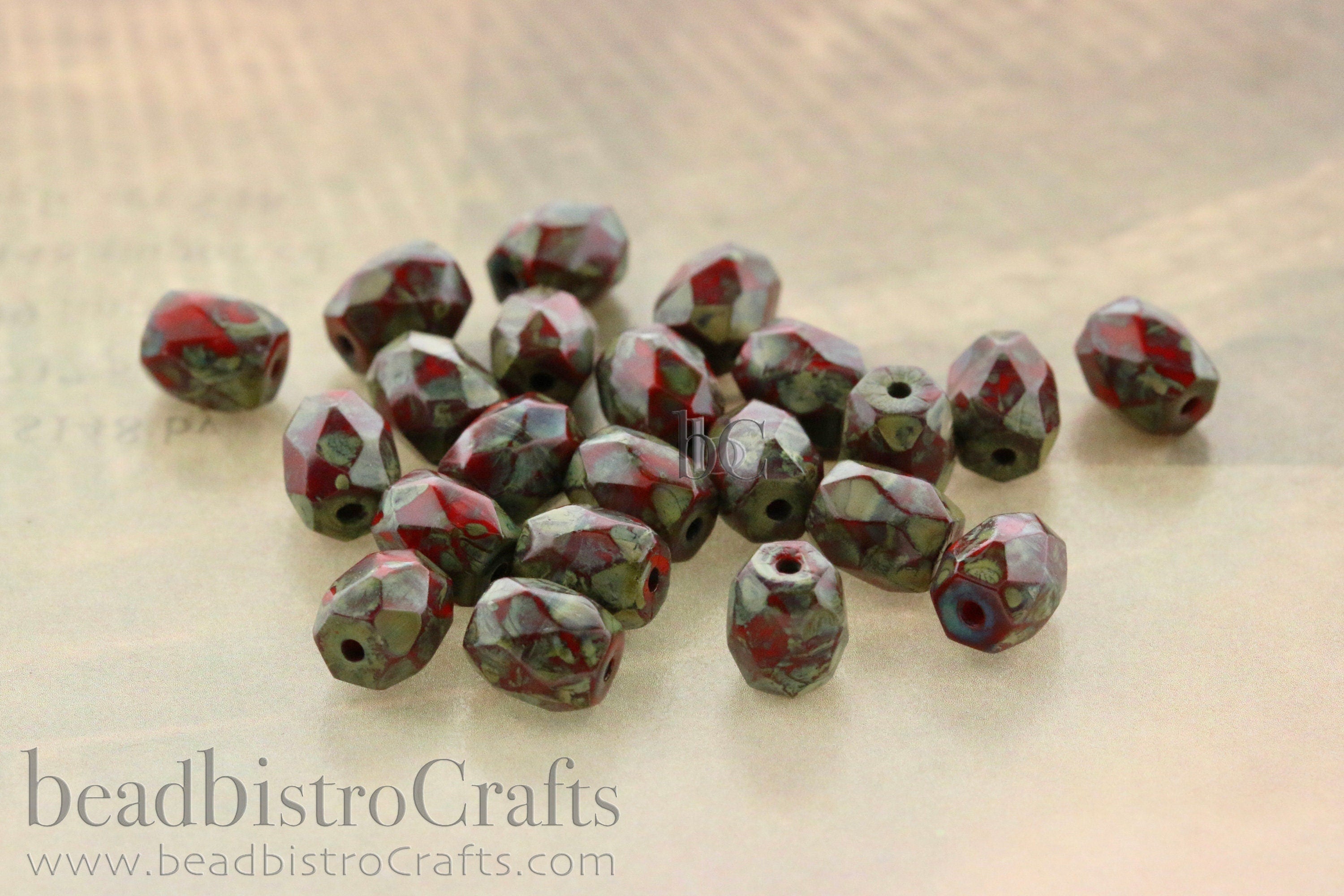 Czech Facetted Beads - BAROS® Par Puca® Beads - Czech Glass Barrel shaped bead - Cherry Red TRAVERTINE * NEW * (20pcs) 6x5mm