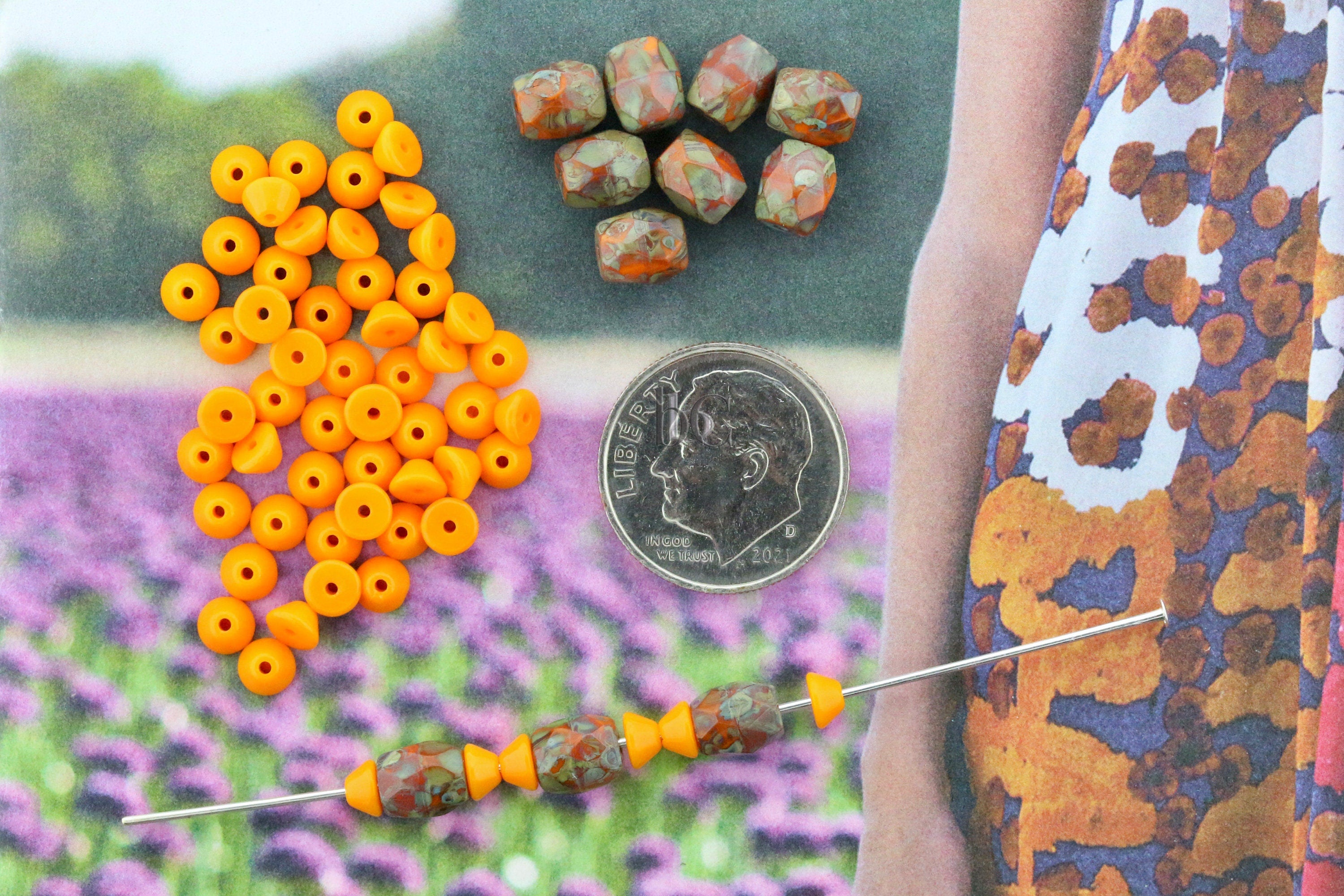 Czech Facetted Beads - BAROS® Par Puca® Beads - Czech Glass Barrel shaped bead - Tangerine TRAVERTINE * NEW * (20pcs) 6x5mm