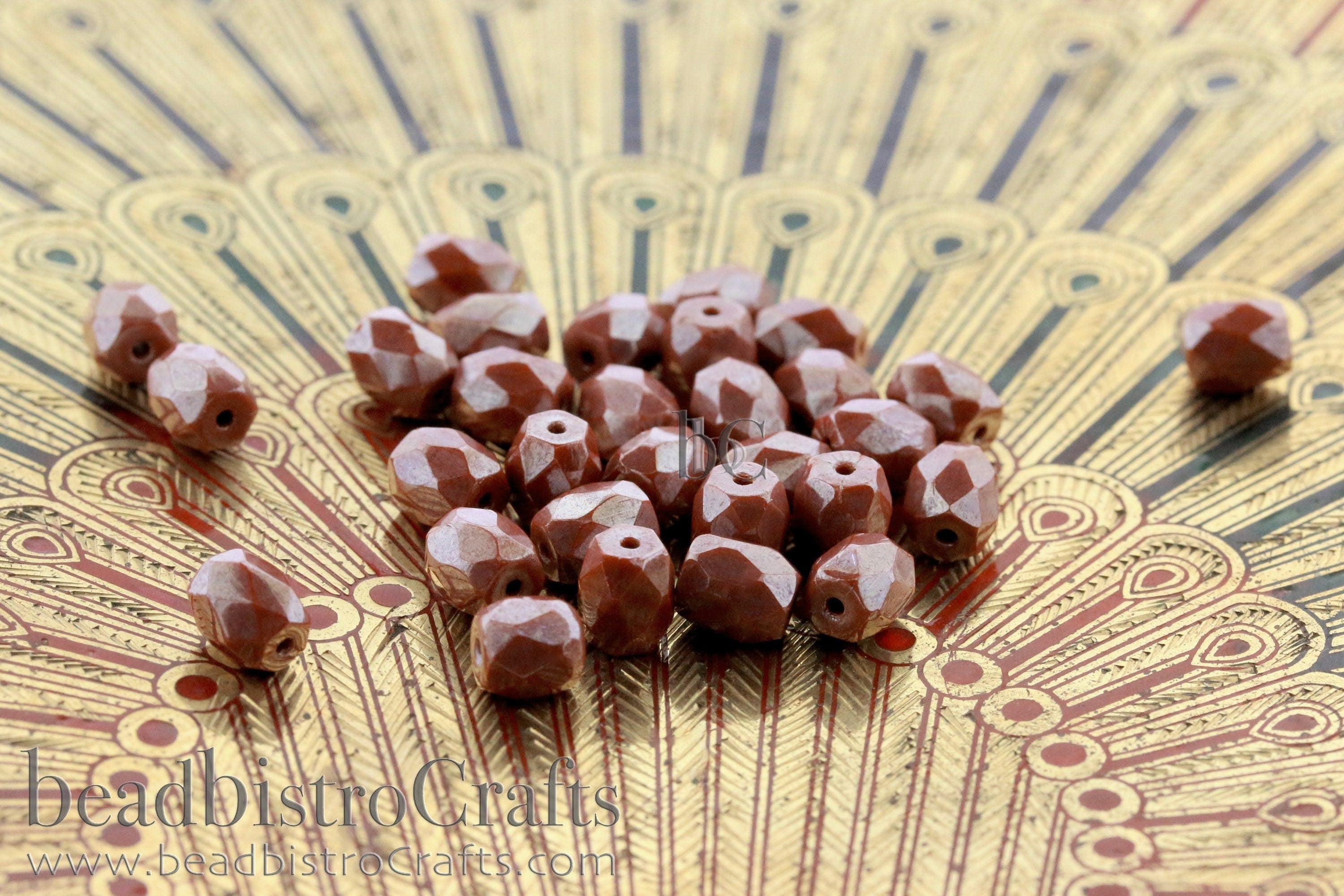 Czech Facetted Beads - BAROS® Par Puca® Beads - Czech Glass Barrel shaped bead - Opaque Chocolate LUSTER * NEW * (20pcs) 6x5mm