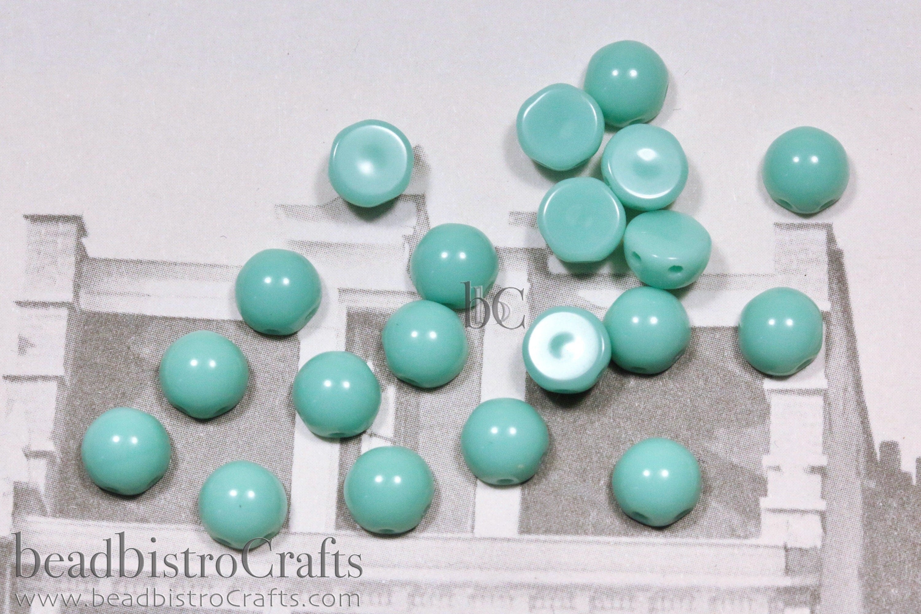 20pcs - Czech Glass 2-hole Cabochon Beads - Cabochon Bead - Opaque Light JADE - 6mm