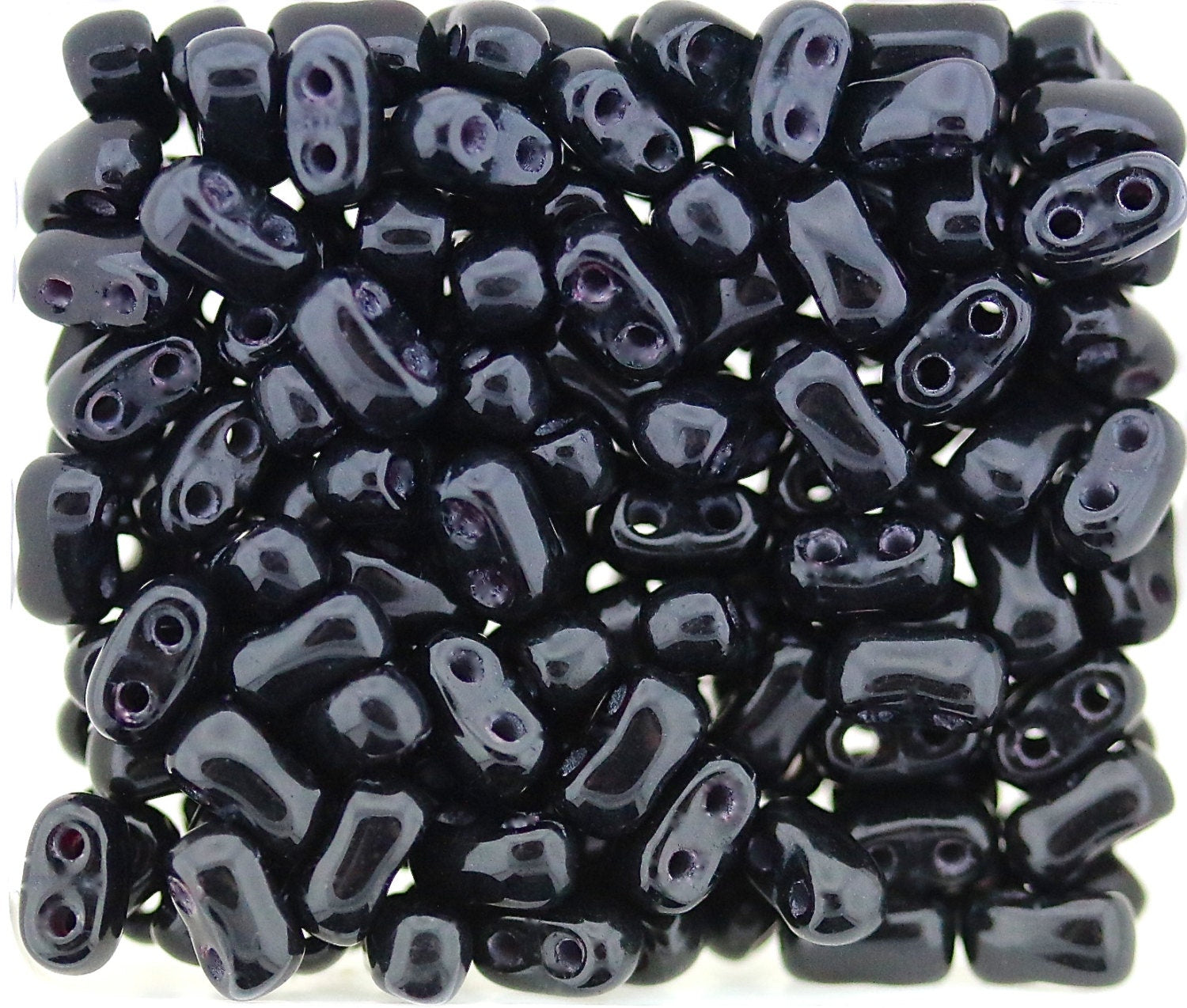 20g Czech Glass Bi-Bo bead - 2 hole beads - Jet Black - 5.5x2.8mm