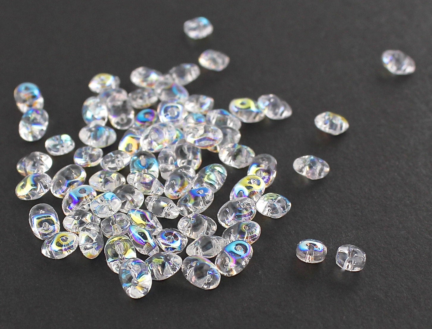 20g Czech 2-hole SuperDuo Beads - Crystal AB * 2.5x5mm