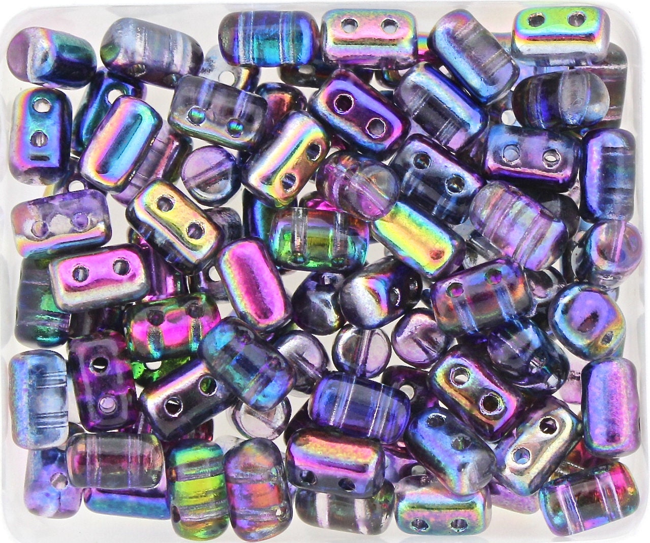 10g Czech Glass 2 hole RULLA beads - Crystal MAGIC Blue / Pink - 3x5mm Rullas