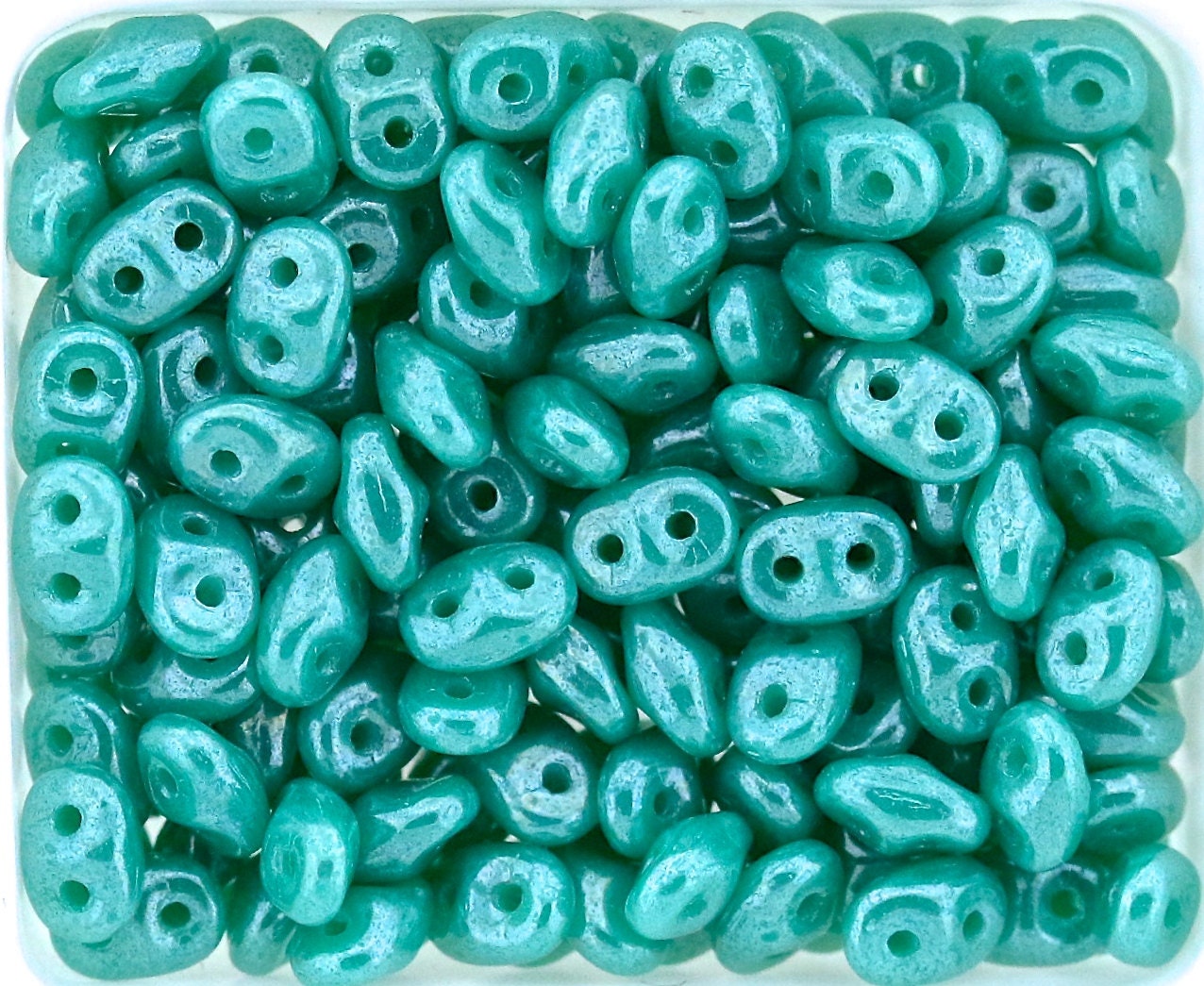 20g Czech SuperDuo 2-hole Beads - LUSTER OPAQUE Turquoise (Green) * 2.5x5mm