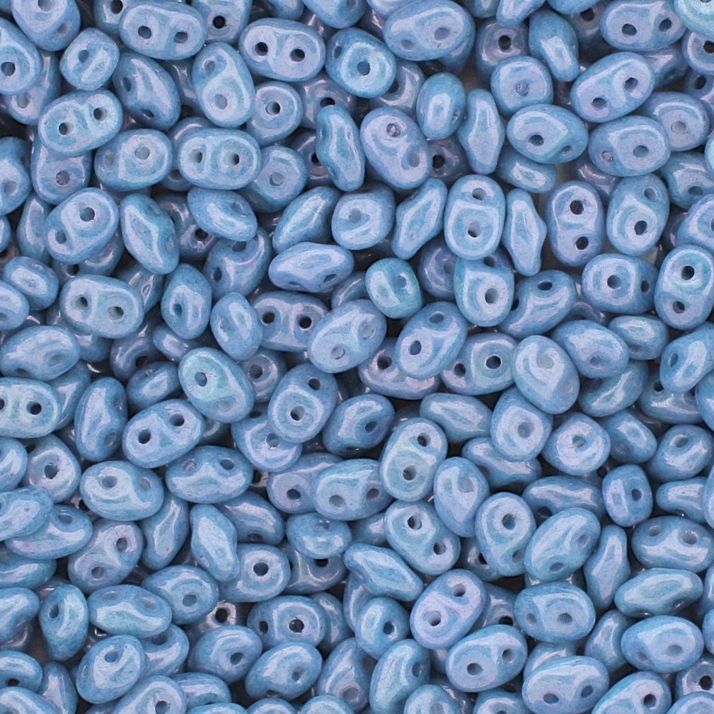 20g Czech SuperDuo 2-hole Beads - Chalk BLUE LUSTER * 2.5x5mm