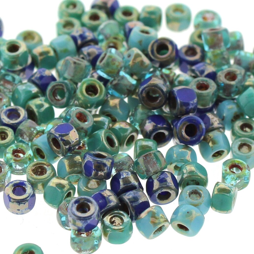 10g Matubo 3 CUT 6/0 beads PICASSO Ocean Blues Mix size 6/0 seed beads