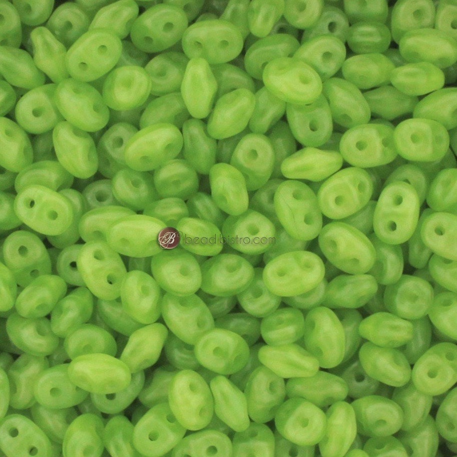 20g Czech SuperDuo 2 hole beads MILKY OPAL Lime Green 2.5x5mm